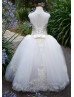 Sheer Neck Ivory Lace Tulle Flower Girl Dress Baby Baptism Dress